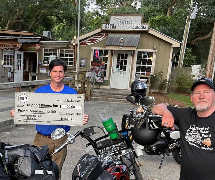 Bill E's Restaurant Presents a Business Sponsor Check  for Wrecked Rider Fund