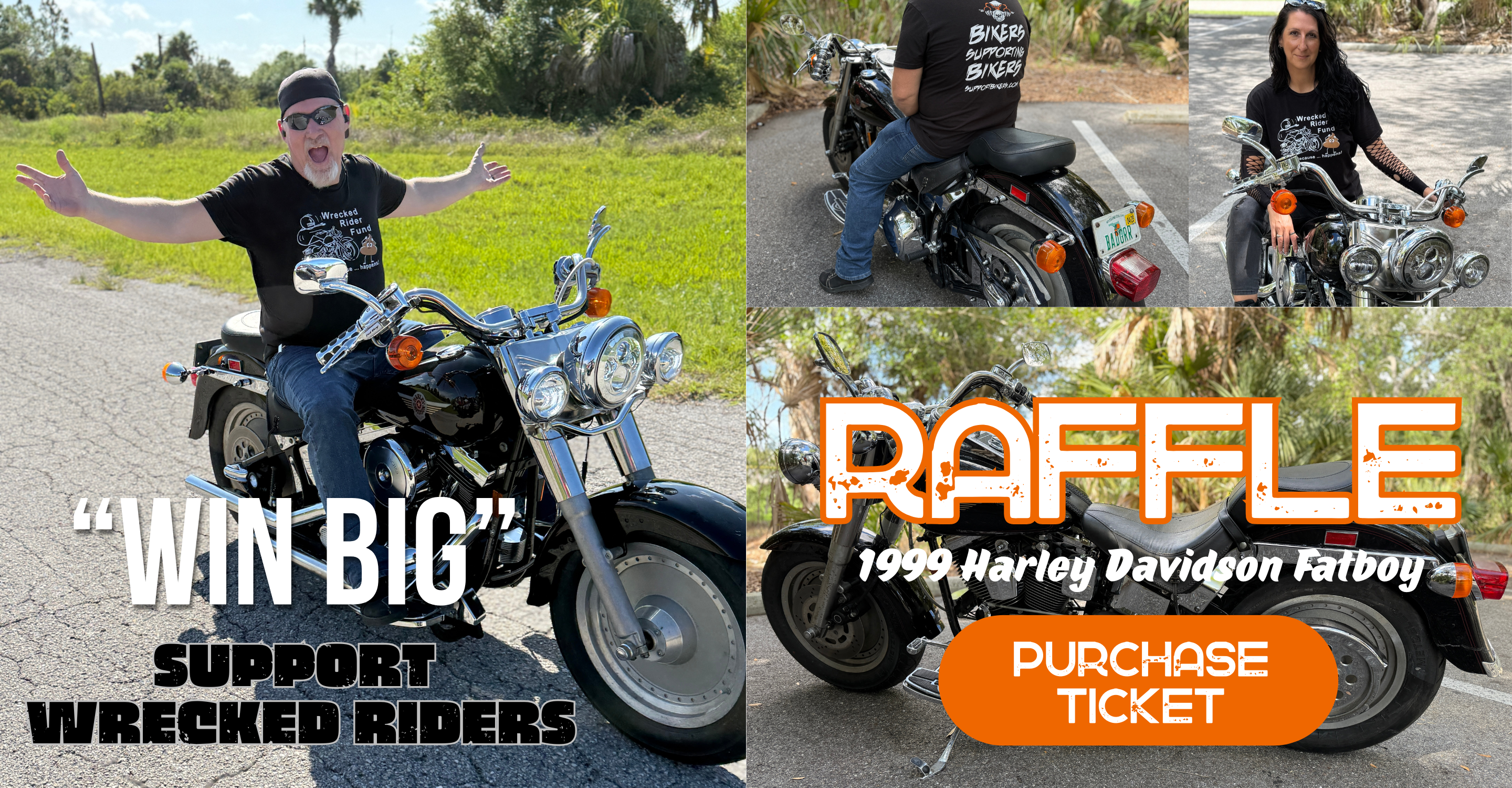 Picture of a biker riding a 1999 Harley Davidson Fatboy motorcycle.