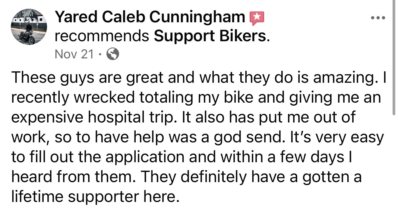 Applicant of check from Wrecked Rider Fund gives testimonial