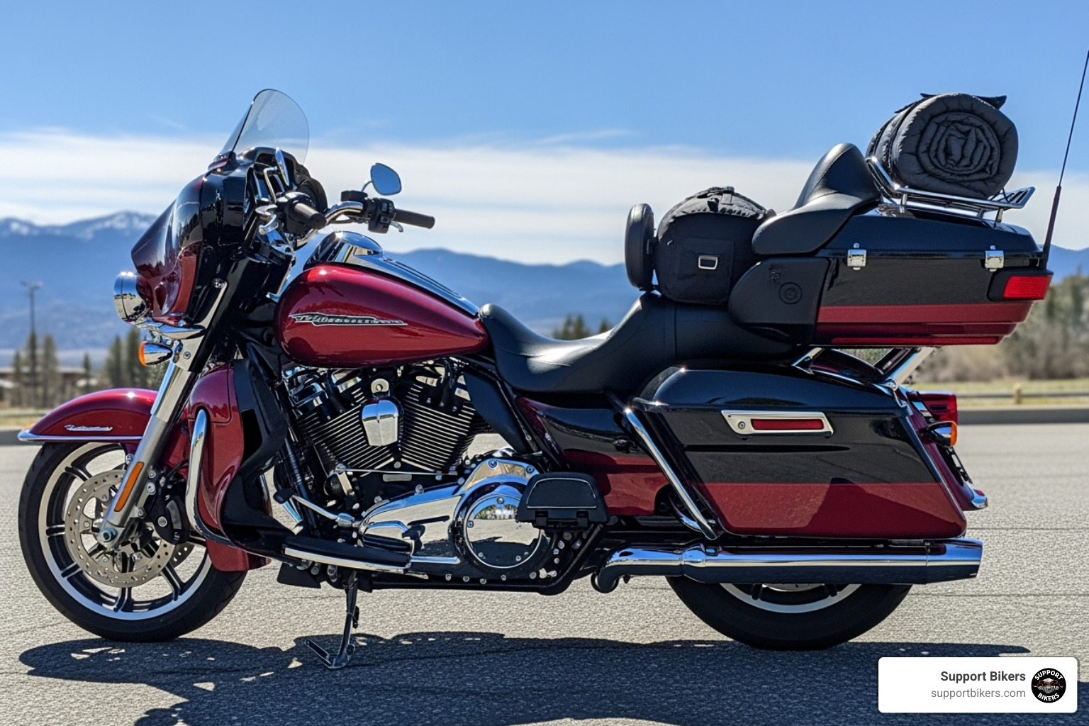 Well-packed Harley-Davidson touring bike with saddlebags and a tour-pak - Harley Davidson rally
