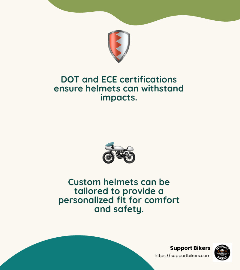 DOT and ECE certifications ensure safety compliance - Custom motorcycle helmets infographic 2_facts_emoji_nature