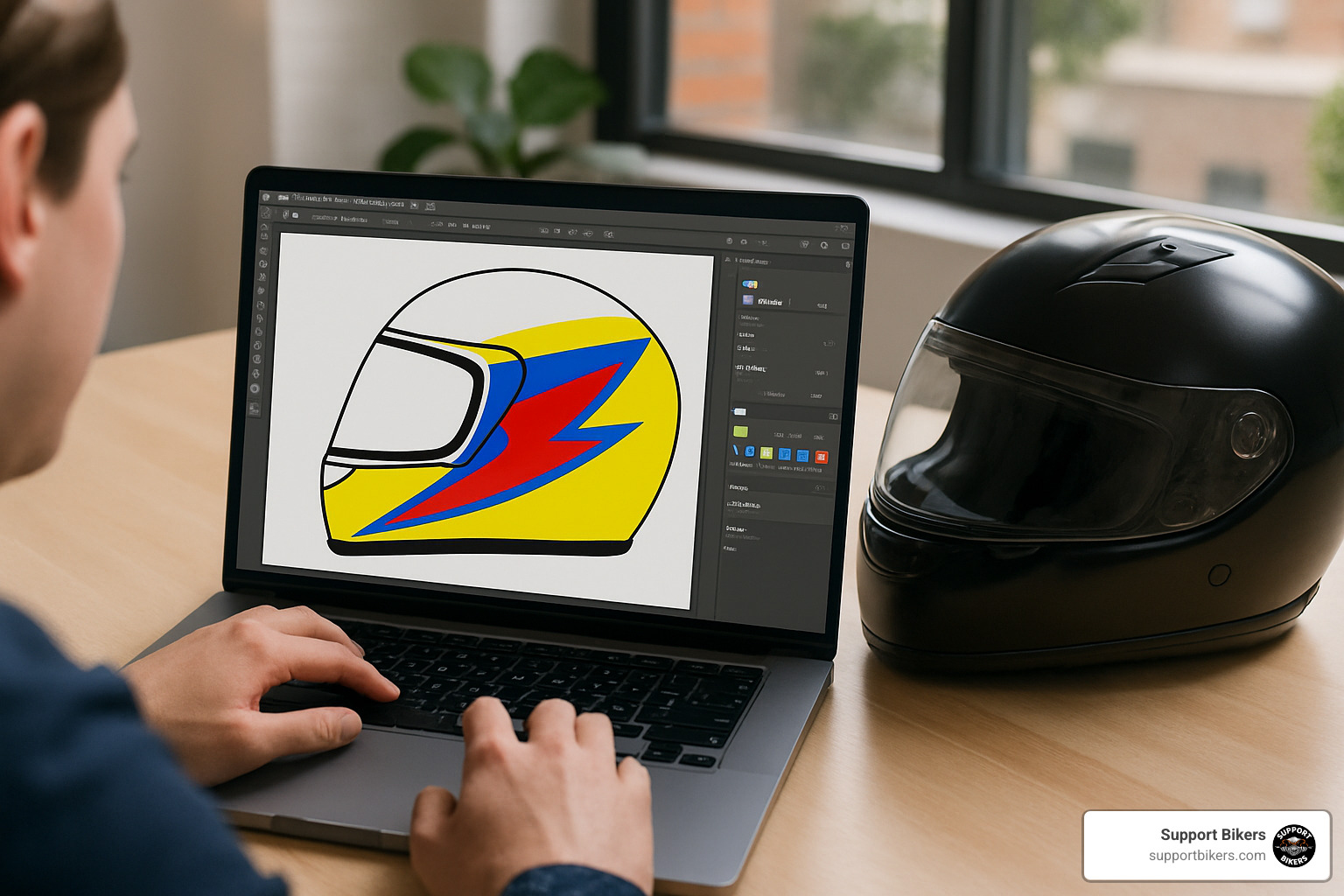 motorcycle helmet decal design process on laptop - custom motorcycle helmet decals