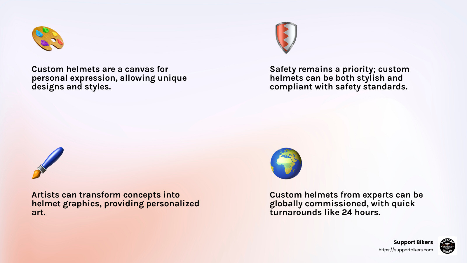 Great artist with great communication paying attention to detail. - Custom motorcycle helmets infographic 4_facts_emoji_light-gradient