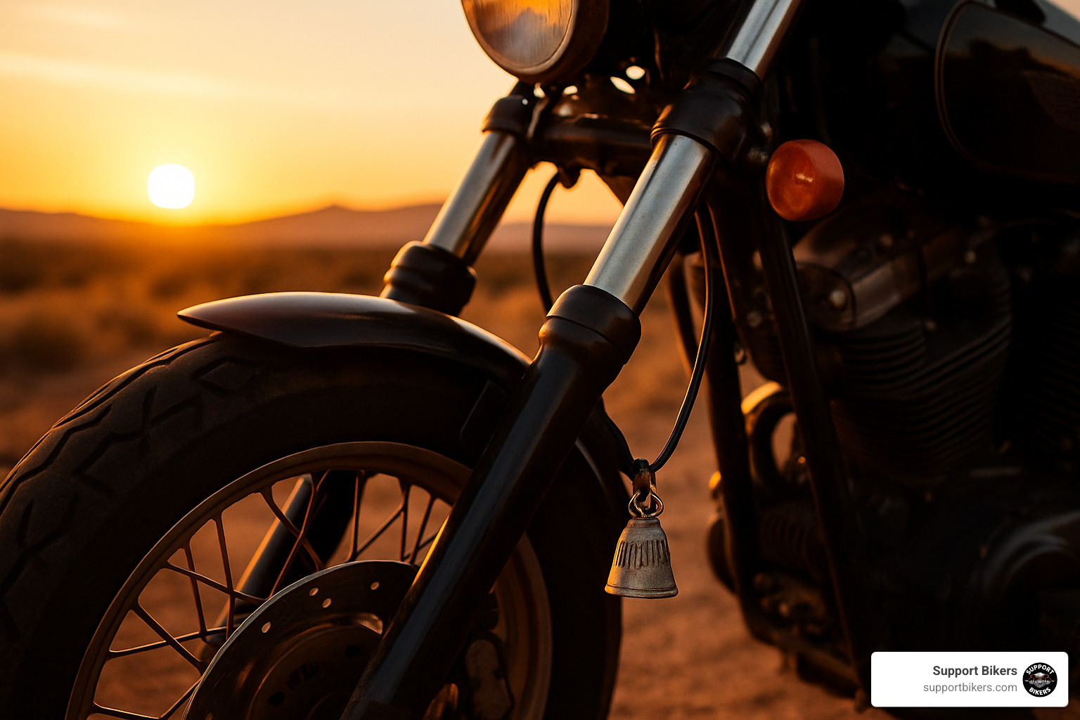 motorcycle with bell at sunset - gremlin bell tradition