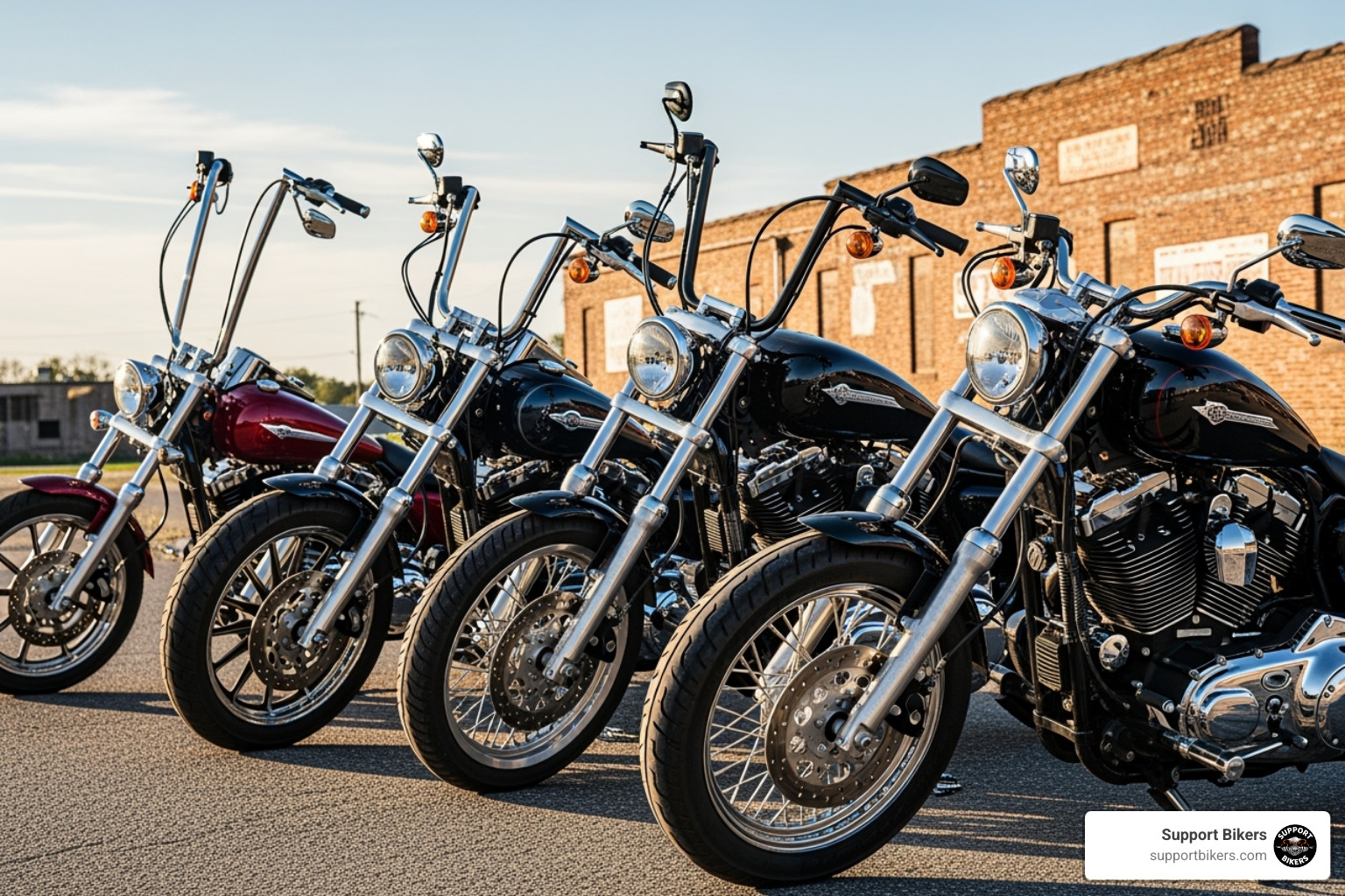 American-style motorcycles with distinct handlebar types - motorcycle bar