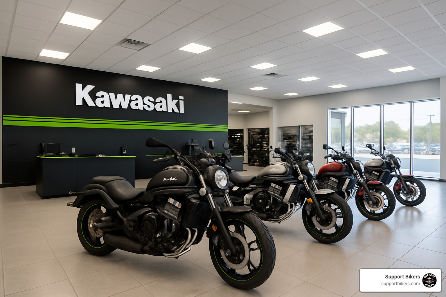 Kawasaki dealership showroom with cruisers - Kawasaki motorcycles Tucson