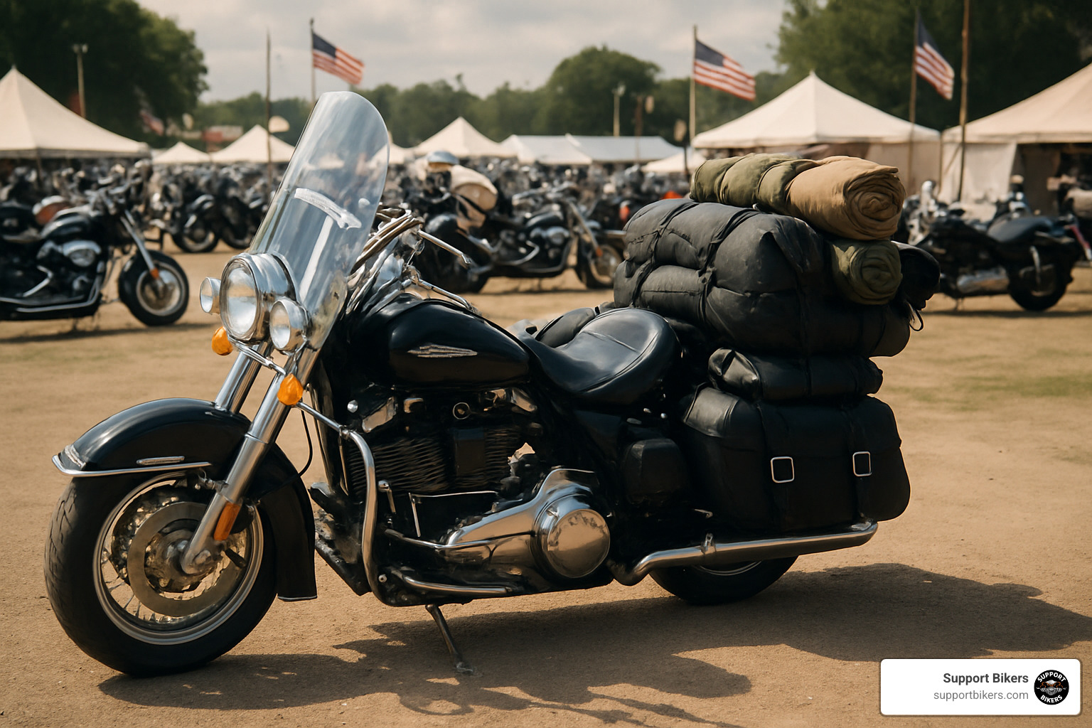 Fully loaded touring motorcycle with luggage and gear for rally travel - motorcycle events 2025 near me