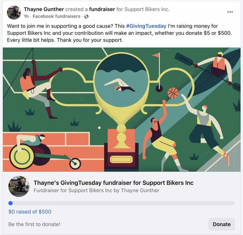 Thayne's Giving Tuesday on Facebook fundraiser for Support Bikers Inc. Thayne's Giving Tuesday on Facebook fundraiser for Support Bikers Inc.