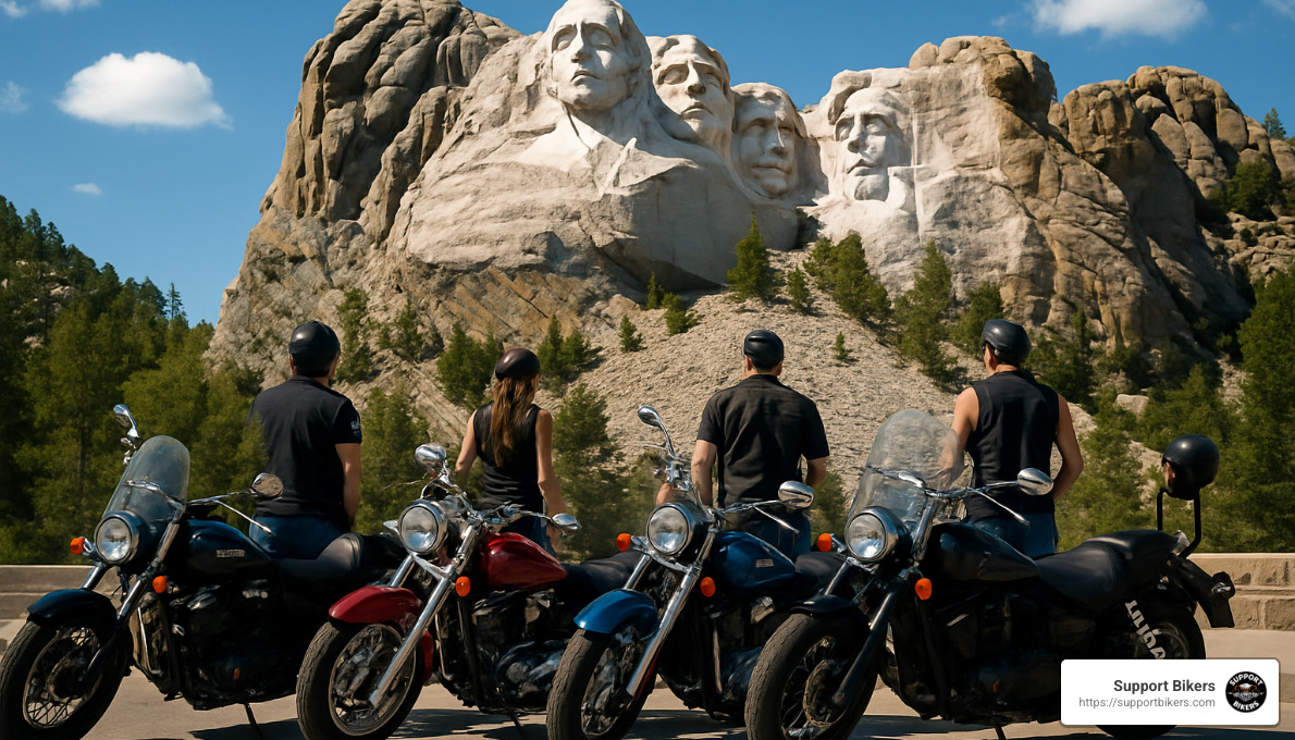 motorcycles parked at Mount Rushmore - where is sturgis