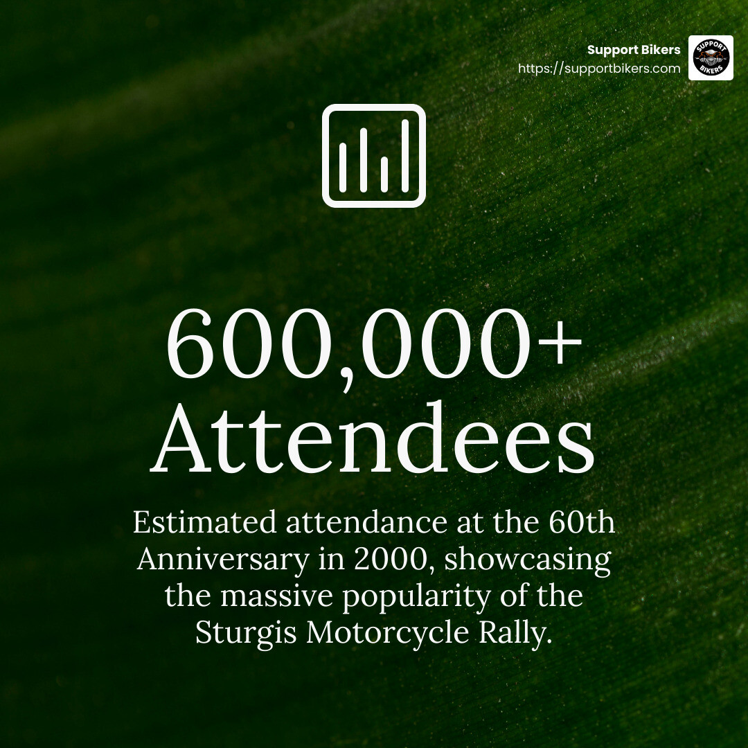 Stat: Estimated attendance of over 600,000 at the 60th Anniversary in 2000 - sturgis motorcycle rally infographic simple-stat-green