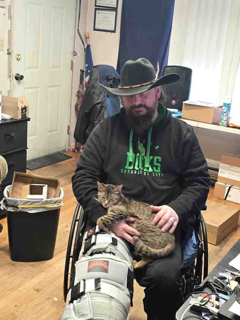 a biker with his leg wrapped - Support group for amputees