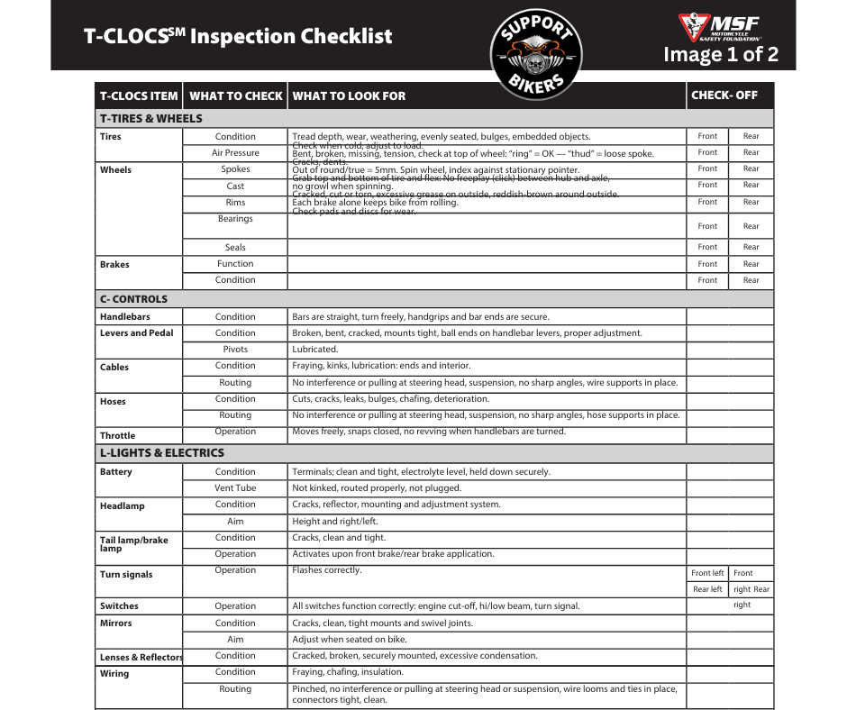 T-Clocs Inspection Checklist 1 of 2
