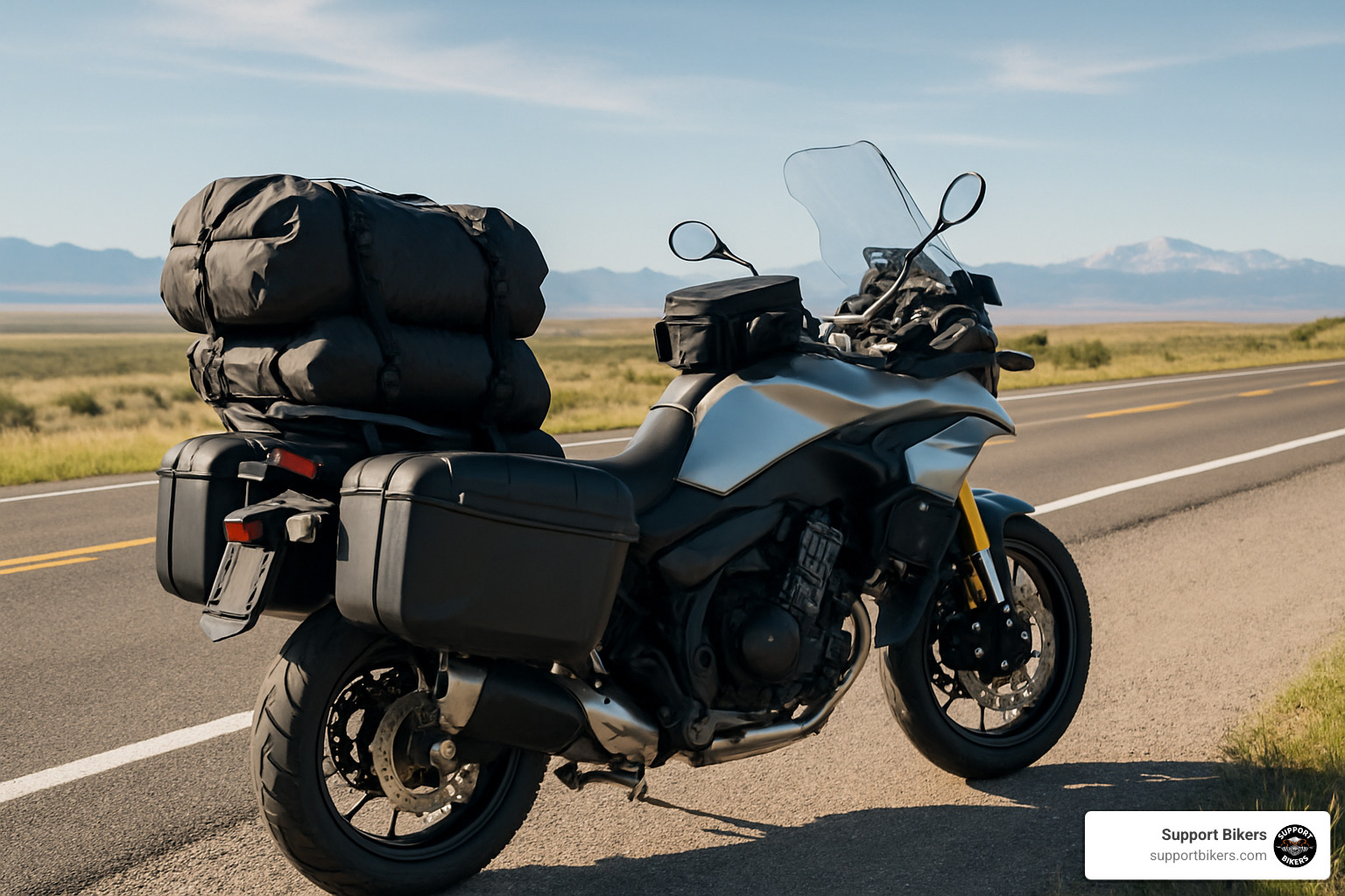 Motorcycle with various luggage options loaded - Motorcycle trip packing