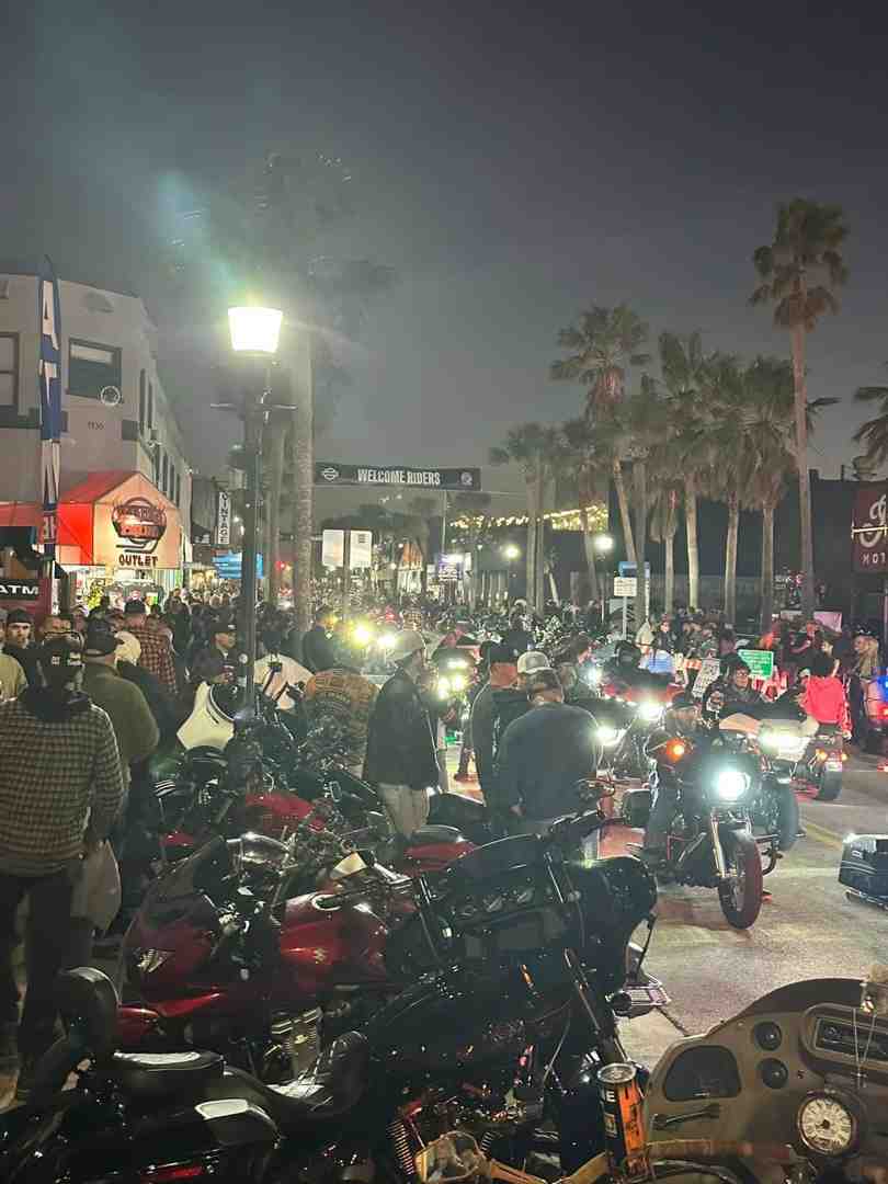 Daytona Bike Week welcome sign with bikes parked along Main Street - motorcycle events Florida