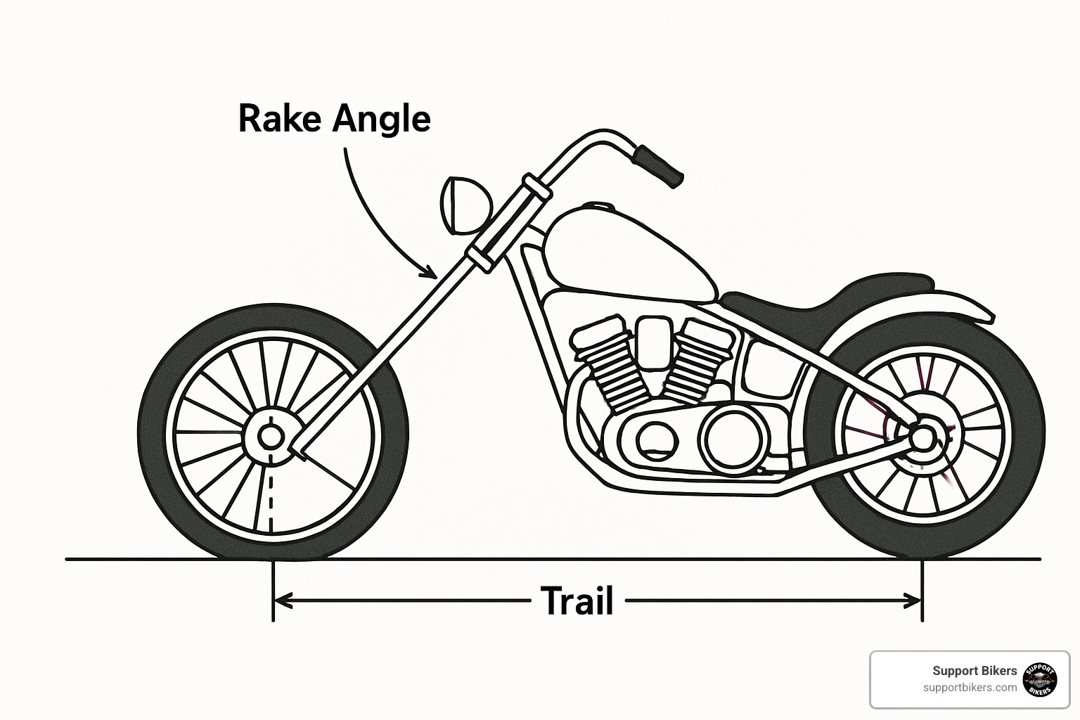 chopper geometry diagram showing rake and trail - custom chopper build
