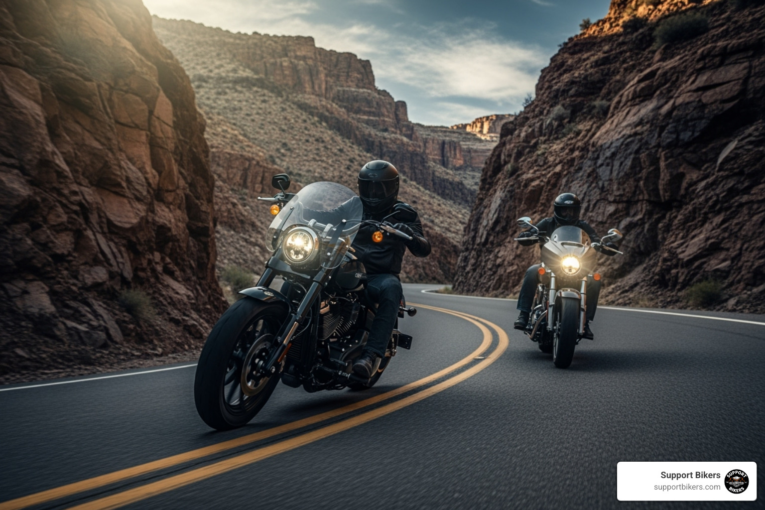 Harley-Davidson Low Rider S and Indian Sport Chief in a canyon setting - Indian vs Harley