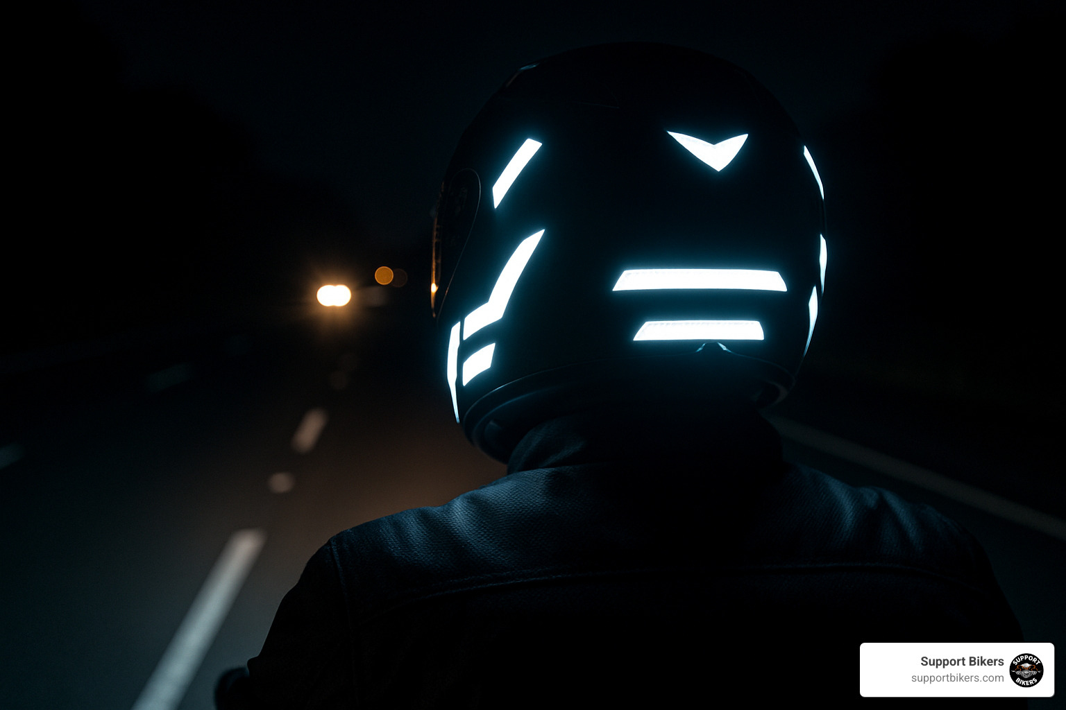 motorcycle helmet with reflective decals at night - custom motorcycle helmet decals