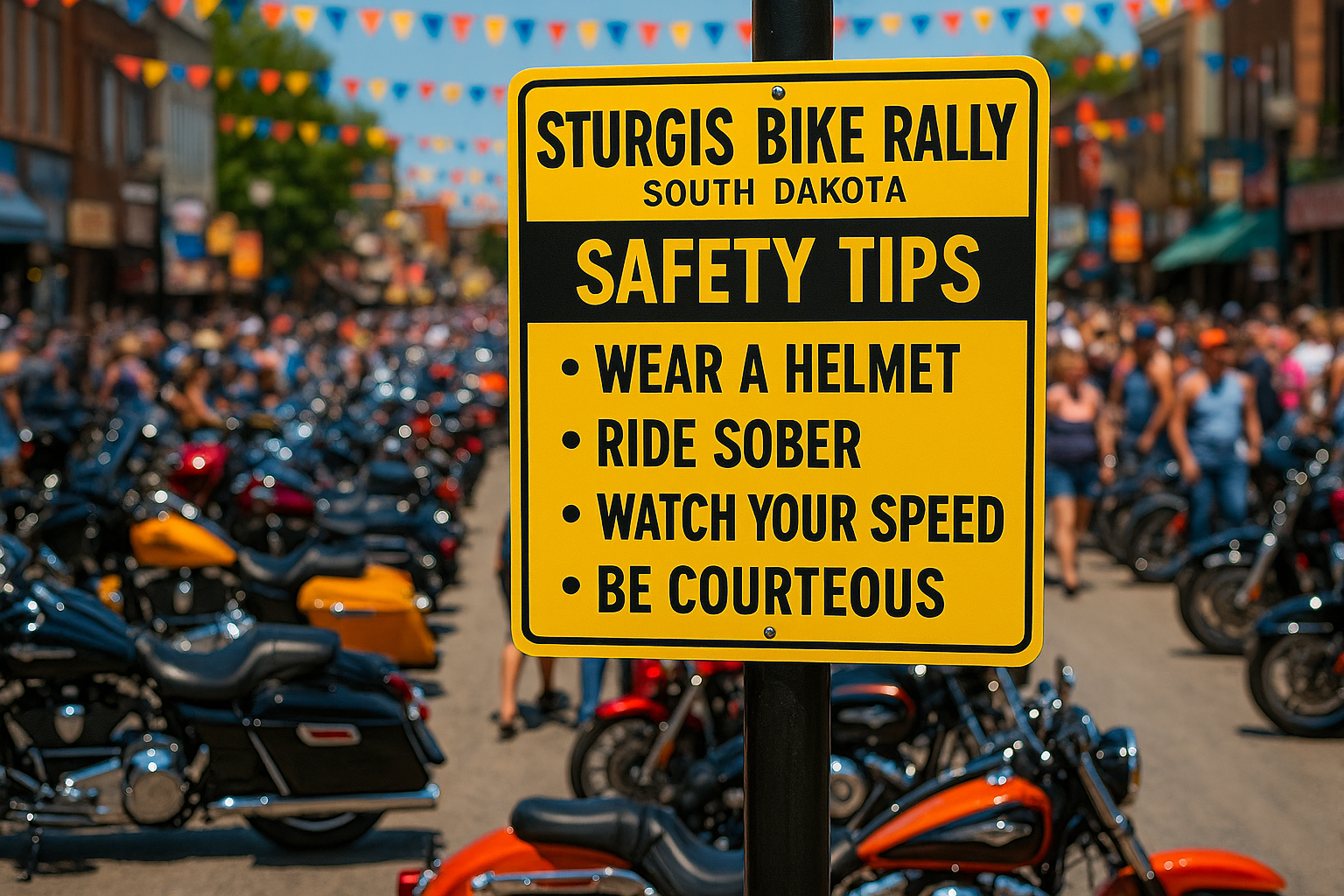 rally safety sign at sturgis - sturgis bike rally