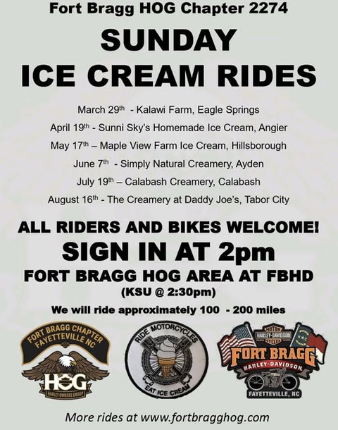Fort Bragg HOG Sunday Ice Cream Rides 1