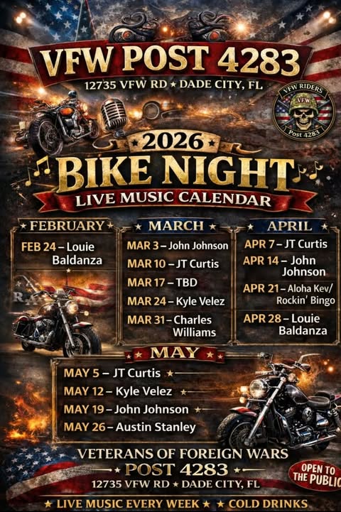 VFW Post 4283 Bike Night Live Music Calendar 1