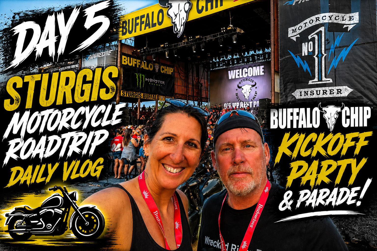 The Badgers standing in front of the Sturgis Buffalo Chip Stage