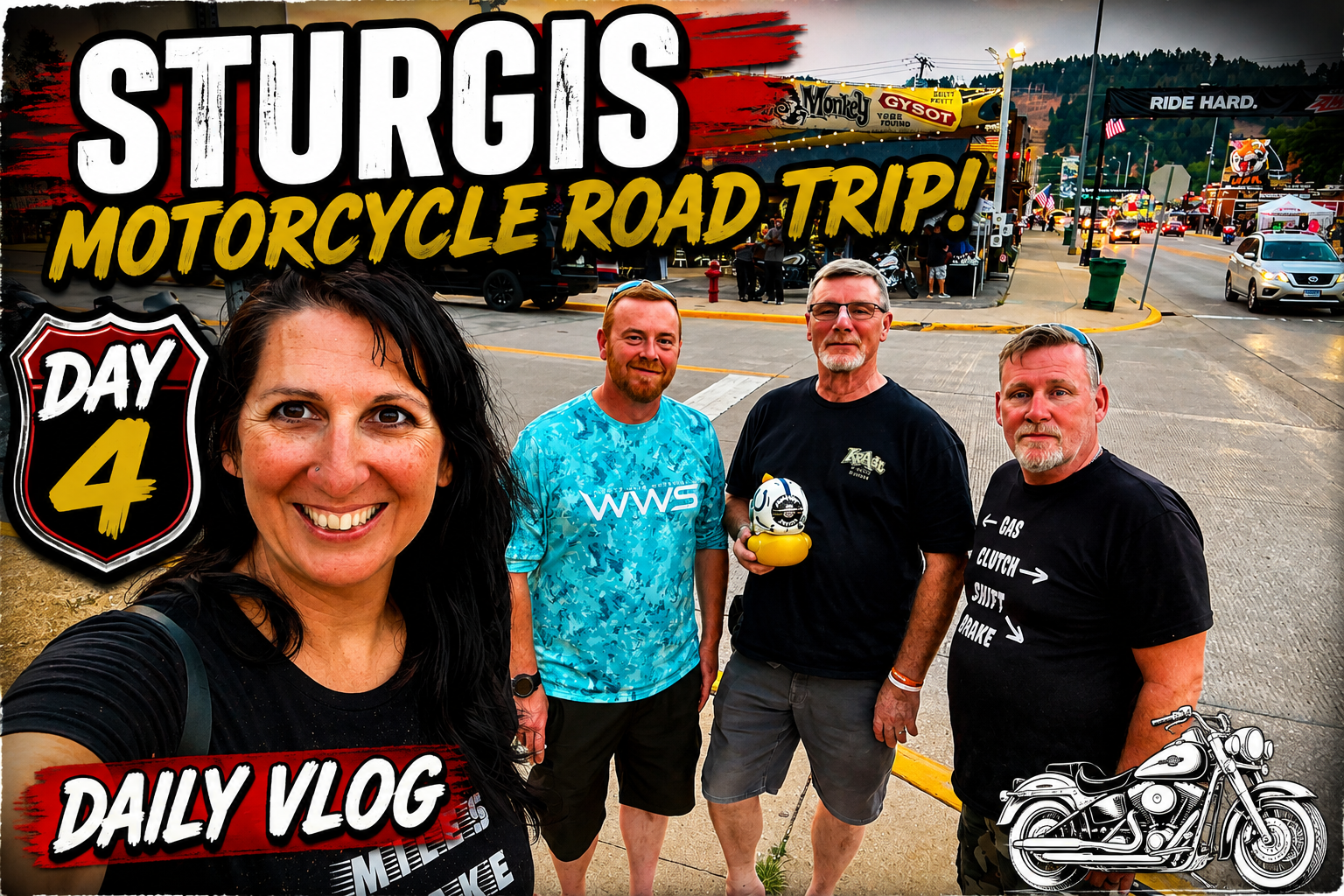 Bikers standing on the sidewalk in front of Gas Monkey Bar in Sturgis